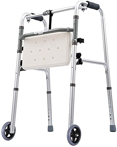 歩行器折りたたみ式歩行器前輪付きサポートシート付き、高齢者用ウォーキングフレーム、大人用屋内屋外調節可能(