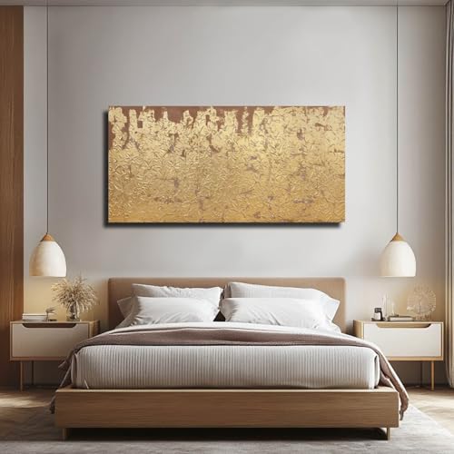 Image of VAYIMDH Modern Canvas Wall Art Wall Decorations for Bedroom Floral Wall Painting 24 inchx48 inch Gold Foil Hand Painted Pictures for Kitchen