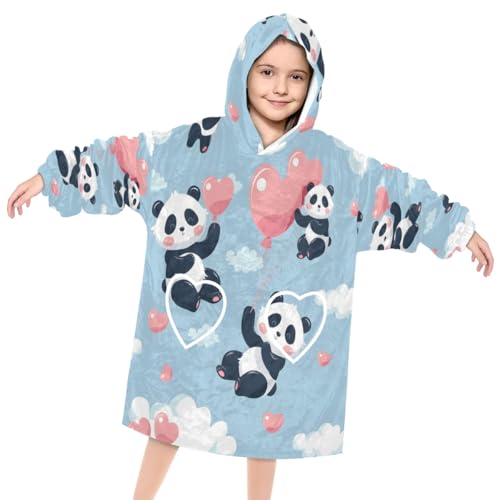 Wearable Blanket Hoodie for Kids, Gentle Panda Fleece Sweatshirt Blanket Oversized Blanket Sweatshirt with Pocket Flannel Warm Hooded Blanket 6-10 Year Old Girl Boy Gift, One Size