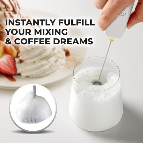 Image of Mini & Mighty Milk Frother Wand - Powerful Handheld Coffee Frother, Battery Operated Drink Mixer - Compact Pocket Size - Detachable Whisk for Latte, Cappuccino, Matcha, Hot Chocolate