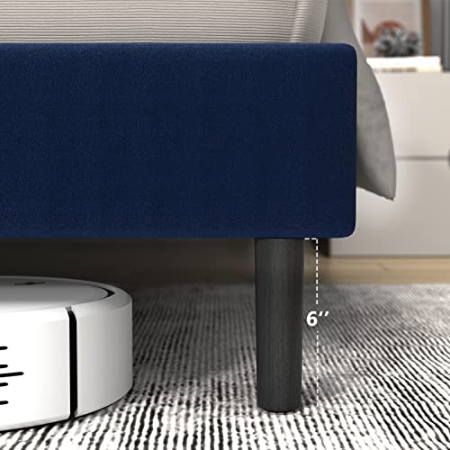 Flolinda King Bed Frame With Headboard, Soft Velvet Upholstered Bed Frame, Wood Sprung Slat Support, Modern Platform Bed Frame Queen Size, No Box Spring Needed, Easy Assembly, Navy Blue #TOP5