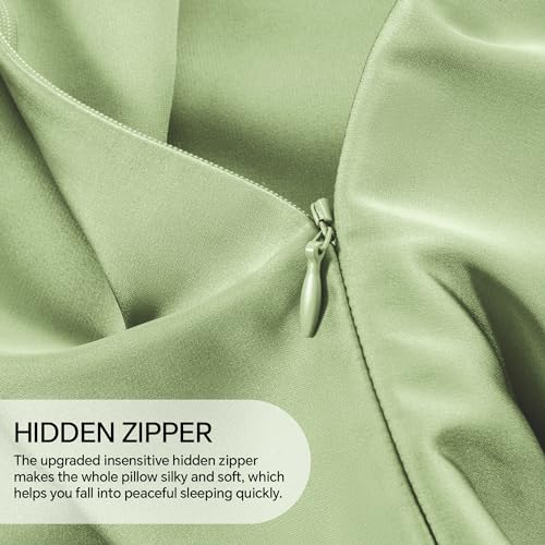 Image of INFIIXSO Silk Pillow Cases 2 Pack Standard Size, Ultra Smooth & Soft Mulberry Silk Pillow Case for Hair and Skin, Breathable Cooling Silk Pillowcase with Hidden Zipper (Sage Green, 20x26 Inches)