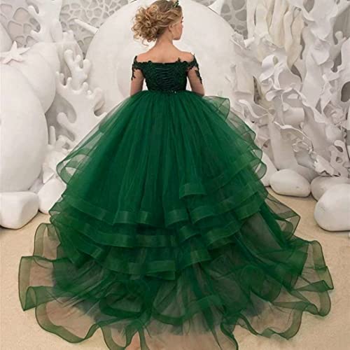 Long Sleeve Ball Gown Flower Girl Dresses Appliques Tulle Princess Pageant Prom Dress for Kids2