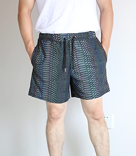 Lzlrun Rainbow Reflective Shorts Pants Men Fluorescent Trousers Casual Night Jogger (Snake Pattern, S) #TOP3