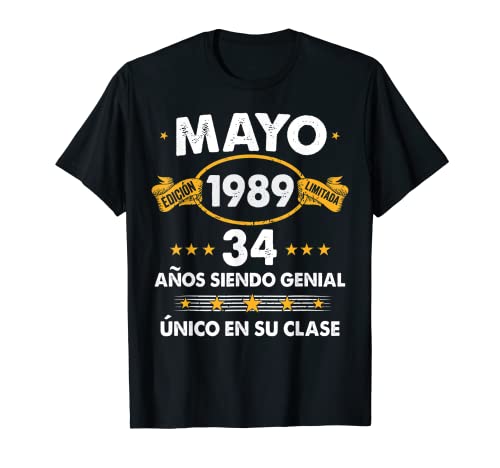 Hombre 34 Años Cumpleaños Regalo Hombre Mayo 1989 Mayo 34 Años Camiseta
