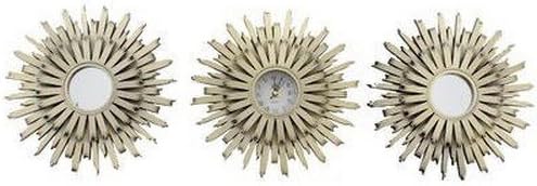 bulkl buys Home Decor Starburst Wall Mirror Set with Clock, 3 Piece