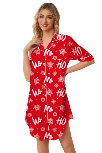 Image of Schbbbta Girls & Women Silk Nightgown, Short Sleeve Button Down Satin Nightshirt Pajama House Dress, 3 Years- Women 2XL
