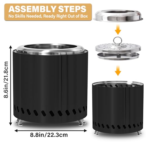 HGD Small Tabletop Fire Pit 8.8 x 8.6 in, Portable Mini Smokeless Table Top Firepit, Low Smoke Camping Stove for Outdoor & Patio, Fueled by Pellets or Wood, with Travel Bag, Stainless Steel, Black by HGD - Used condition - Image 2