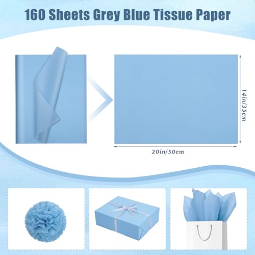 Image of woric 160 Sheets Blue Tissue Paper for Gift Bags 20 X 14 Inches Baby Blue Tissue Paper Bulk for DIY Crafts Weddings Bridal Shower Baby Shower Boy Decorations