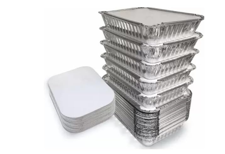 Disposable Aluminium Silver Foil Container with lid, Disposable Jars, Parcel Box, Packaging Metalized Hot/Dry Foods, Cake baking Container - 750 ml (Pack of 100)