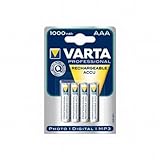 Varta 1x4 Professional NiMH, 1000 mAh, AAA, Hybrid Nickel-Metall (NiMH), 1000 mAh, 1,2 V, wiederaufladbarer Akku – wiederaufladbare Akkus (Nickel-Metall (NiMH), 1000 mAh, MP3/MP4-Player, 1,2 V, AAA, silber)