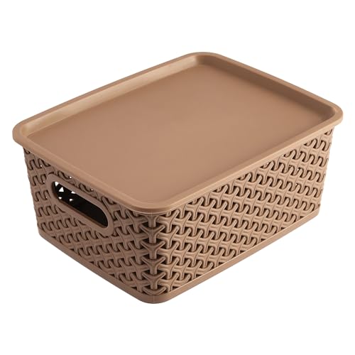 Kuber Industries Pack of 9 Multipurpose Solitaire Storage Basket with Lid|Strong Plastic Material & Side Grip|Size Medium 30 x 24 x 12, (Multi)-CTLTC10891