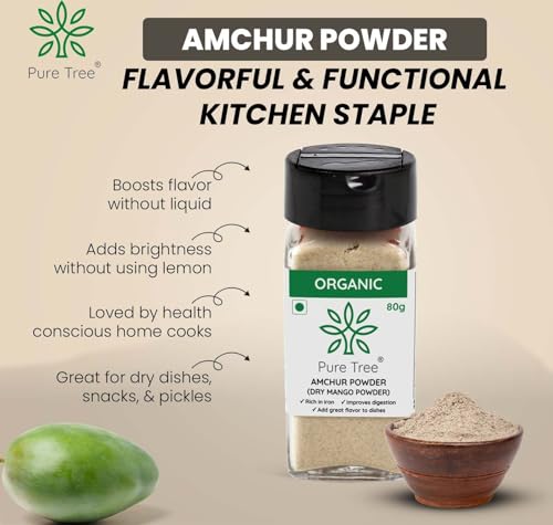 Image of Pure Tree Certified Organic Amchur Powder | 80 g | Glass Jar | Dry Mango Powder | Amchoor Powder For Chutney, Pickle, and Fruit Salad