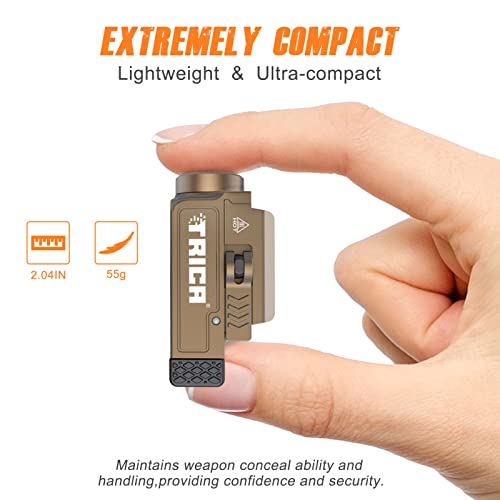 800 Lumen Mini Pistol Light Led Compact Strobe Tactical Gun Flashlight, Trica Usb Rechargeable Rail-Mounte Weapon Light For Pistol Quick Release Light With 1913 Or Gl Rail,Built-In Battery(Desert Tan) #TOP1