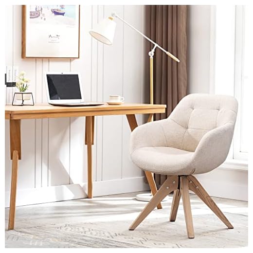KINWELL 2022 Upgrade Swivel Armchair Fabric Accent Chair Dining Chair, Desk Chair No Wheels with Sturdy Oak Wood Legs for Small Space Home Office Slim Adult, Beige