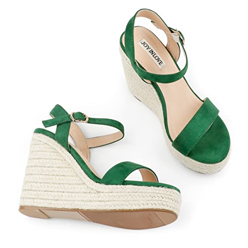 Image of JOY IN LOVE Womens Espadrilles Wedge Sandals Platform Heels Ankle Strap Open Toe Buckle Sandals