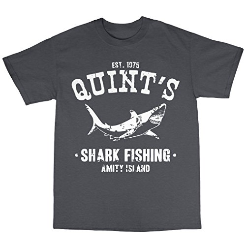 Image of Bees Knees Tees Quint's Shark Fishing T-Shirt Charcoal
