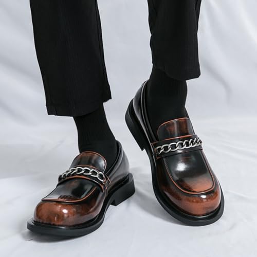 Mens Patent Leather Slip-On Platform Dress Horsebit Loafer Low Heels Round Toe Non-Slip Chunky Heels Penny Shoes for Formal Business Wedding3