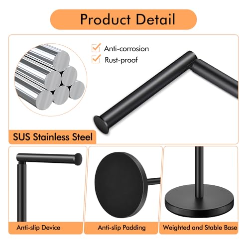 DAWNER 24" Black Toilet Paper Holder Free Standing, Stainless Steel Rustproof Toilet Paper Stand with Storage, Stable Heavy Weighted Flat Base for Apartment, Bathroom, Kitchen, Matte Black Finish by DAWNER - Image 8