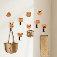 Mulaibdin 9 Pack Wood Animal Wall Hooks, Cute Kids Coat Hooks for Hanging, Natural Wooden Hook for Nursery Decorations, Cartoon Hooks Self Adhesive for Children Room Decor