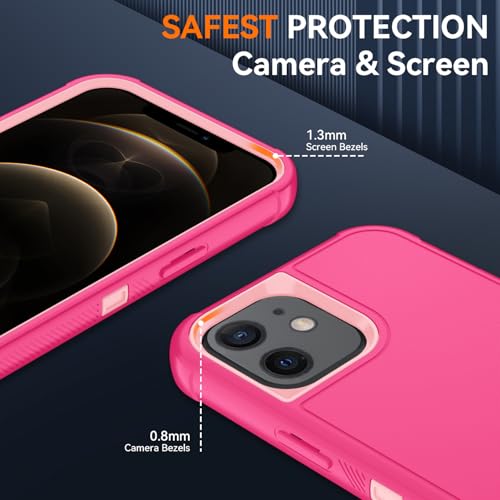 Image of SunStory Compatible with iPhone 12 /12 Pro Case with HD Screen Protector, 3-Layer Heavy Duty Full-Body Cover,3 in 1 Hybrid Protective Case for iPhone 12 /12 Pro 6.1 inch,PinkRed