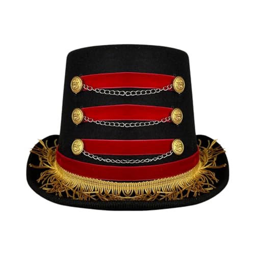 EverJoy Party Deluxe Adult Ringmaster Top Hat in Red & Black - Fun Circus Coachman and Burlesque Show Hat - Perfect Lion Tamer Costume Accessory