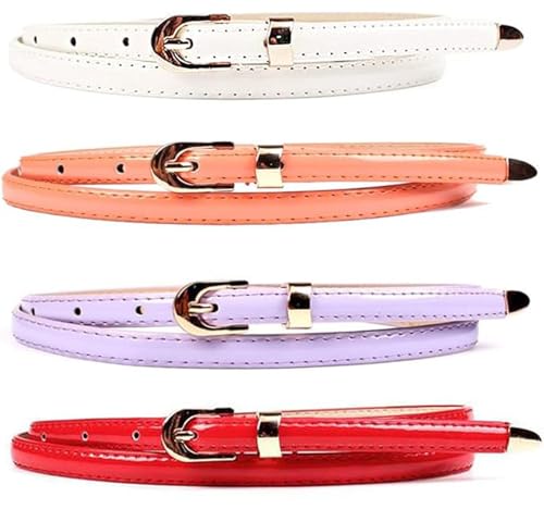 Waist Belt for Dresses Women's Fashion 4pc Mixed Color Faux Leather Skinny Belts Bundles