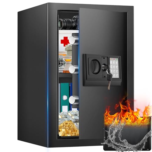 2.7 Cuft Safe Box, Home Safe with Fireproof Waterproof Bag, Anti-Theft Digital Security Lock Box with Smart Alert System, Removable Shelf, Mute Function, Personal Document Safes for Money Jewelry by FOWORE - Used condition - US$77.57
