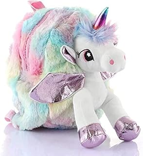 شنطة ظهر بتصميم يونيكورن من الفرو الناعم للبنات الصغيرات تاهيرا انيقة بحمالة متدلية للمدرسة والقرطاسية والنزهات والسفر هدية عيد ميلاد للفتيات عودة فرو متعدد طاهرة