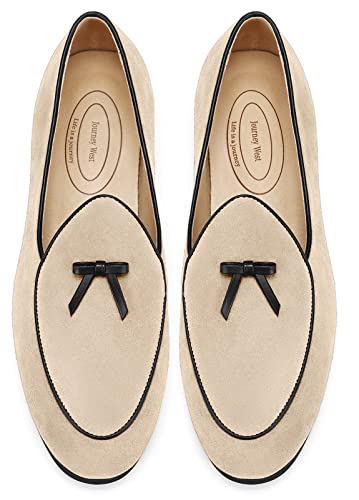 Image of Journey West Men's Suede Leather Belgian Loafers for Men Slip-on Casual Penny Casual Loafers
