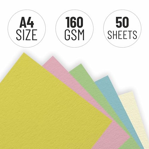 Image of Anupam A4 Pastel Colour Loose Paper 160gsm 5 Colors Paper for Arts, Crafts, Quilling (Multi Colour)