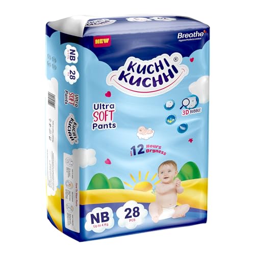 Image of Premium super soft baby diaper with a 3D bubble top and super absorbent core | Added active leak barriers and wetness indicators - NB Size, 28 Count
