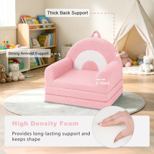 TeenyLandy Kids Couch for Toddlers, 2-in-1 Fold Out Toddler Sofa and Lounger, Supportive Foam Chair with Removable Washable Cover for Playroom, Bedroom and Reading, Pink — view 4