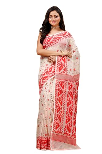 Image of OISHANI SAREE GHOR Women's Traditional Bengal Cotton Silk Soft Jamdani Saree - Beautiful design and Quality - Without Blouse Piece