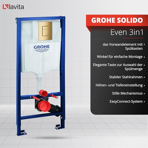 LAVITA Vorwandelement Solido + Wand Hänge WC Sofi Slim Gold Line Spülrandlos + + WC Sitz mit Absenkautomatik Goldener Knopf Komplettset Unterputz Spülkasten Toilette Komplett Sett WC – Bild 5