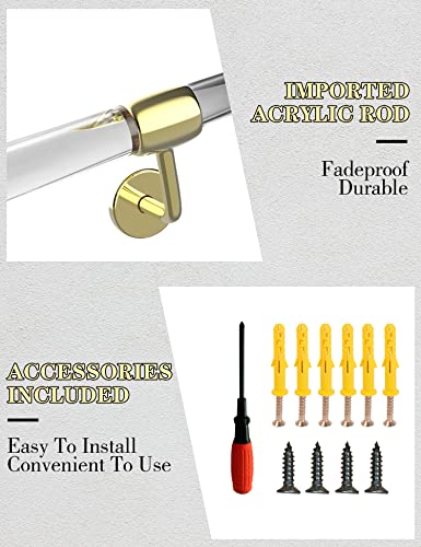 Acrylic Handrail For Indoor Stairs, Lucite Transparent Stair Handrail, Wall Mount Handrail With Golden Brackets(3.3Ft/100Cm Length, Dia 1.6"/40Mm) #TOP3
