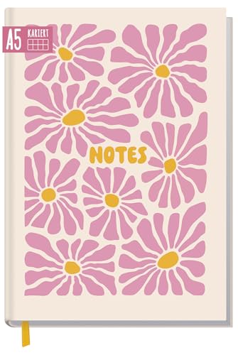 Häfft® Notizbuch A5 kariert „Wild Blossoms“ - 124 nummerierte Seiten - mit Lesebändchen - ideal als Tagebuch - nachhaltig & klimafreundlich