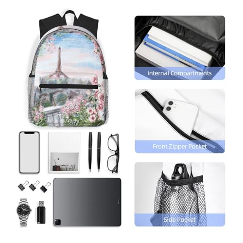 Sac à dos imperméable et décontracté avec imprimé Tour Eiffel de Paris - 5