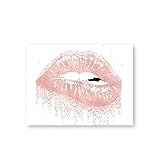 YJQDC Lips Biting Prints Wall Art Dripping Glitter Lips Canvas Painting Rose Gold Pink Sexy Lip...