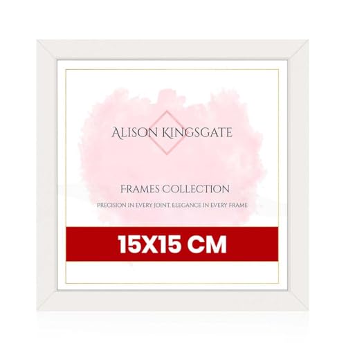Alison Kingsgate Modern 15X15CM White Picture Frames - Engineered Wood Photo Frame with Shatterproof Perspex Front - Ideal for Posters, Certificates & Artwork - Wall Mount or Tabletop Display