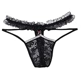 DKEGIFF Mens Lingerie Lace Sissy Panties Femboy For Cross Dressers Feminine Underwear Girly Thong G string Male Outfit Black