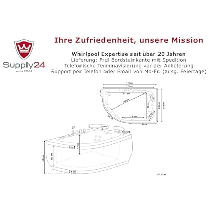 XXL Whirlpool Badewanne Palermo - 159x113 cm – 15 Massage-Düsen, LED-Farblichttherapie, Wasserfall, Eckwanne für 2 Personen, freistehend, Hot Tub Spa Indoor– Weiß, Rechte Eckmontage – Bild 7