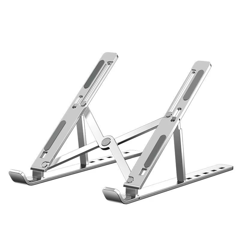 TIANMIMISM Adjustable Laptop Stand, Aluminum Foldable Computer Riser, 10-15.6 Inch, Ergonomic Design with Storage Bag, Silver