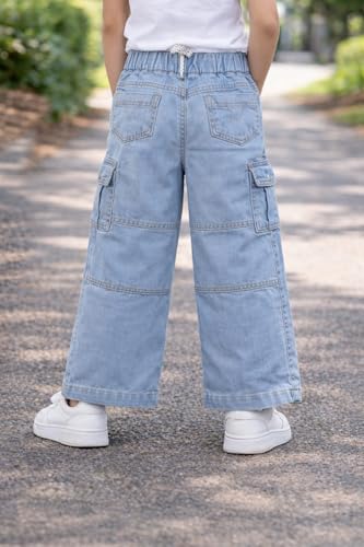 Image of Boys Straight Fit Premium Denim Jeans with Elastic Waist & Adjustable Drawstring Soft Wash Beggy Denim Jeans Comfortable Casual Loose Fit