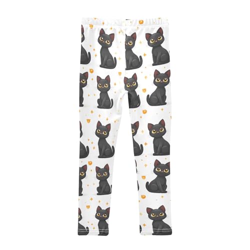 Black Cat White Background Girls Leggings Athletic Pants Tights Stretch Bottom2