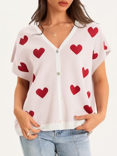 Image of Saodimallsu Womens Summer Oversized Cardigans Batwing Short Sleeve Lightweight Button V Neck Casual Knit Sweater Tops