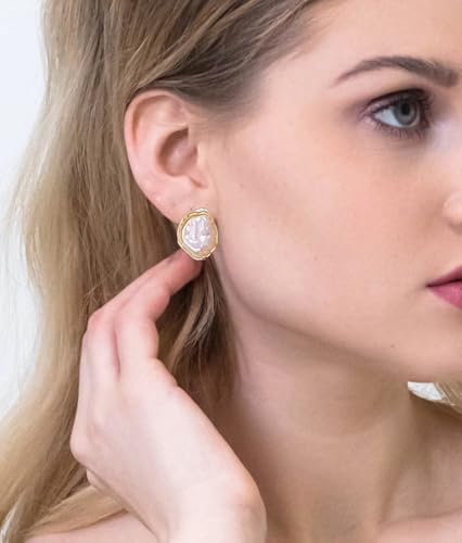 Baroque Pearl Stud Earrings for Women, Big Gold Statement Earrings with Irregular Pearls Vintage Wedding Jewelry3