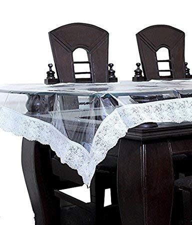 MONKDECOR PVC Transparent 6-8 Seater Oval Dining Table Cover with Silver Border (LxB – 60X90 Inches)