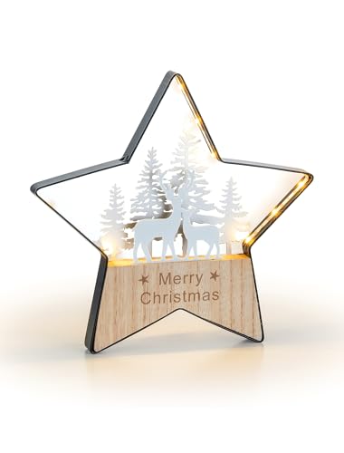 Romadedi Weihnachtsstern Holz Deko Weihnachten Beleuchtung: LED Sterne...