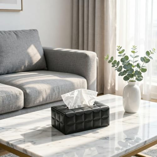 ShineHomes taschentücher Box (25×14×9.5 cm) Premium aus Wasserdichtem PU-Leder, Magnetverschluss Design Tissue (Schwarz)